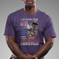 American Veteran T Shirt I Stand For Our Flag I Kneel For The Cross Blessed To Be Christian - Wonder Print Shop