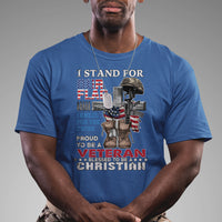 American Veteran T Shirt I Stand For Our Flag I Kneel For The Cross Blessed To Be Christian - Wonder Print Shop