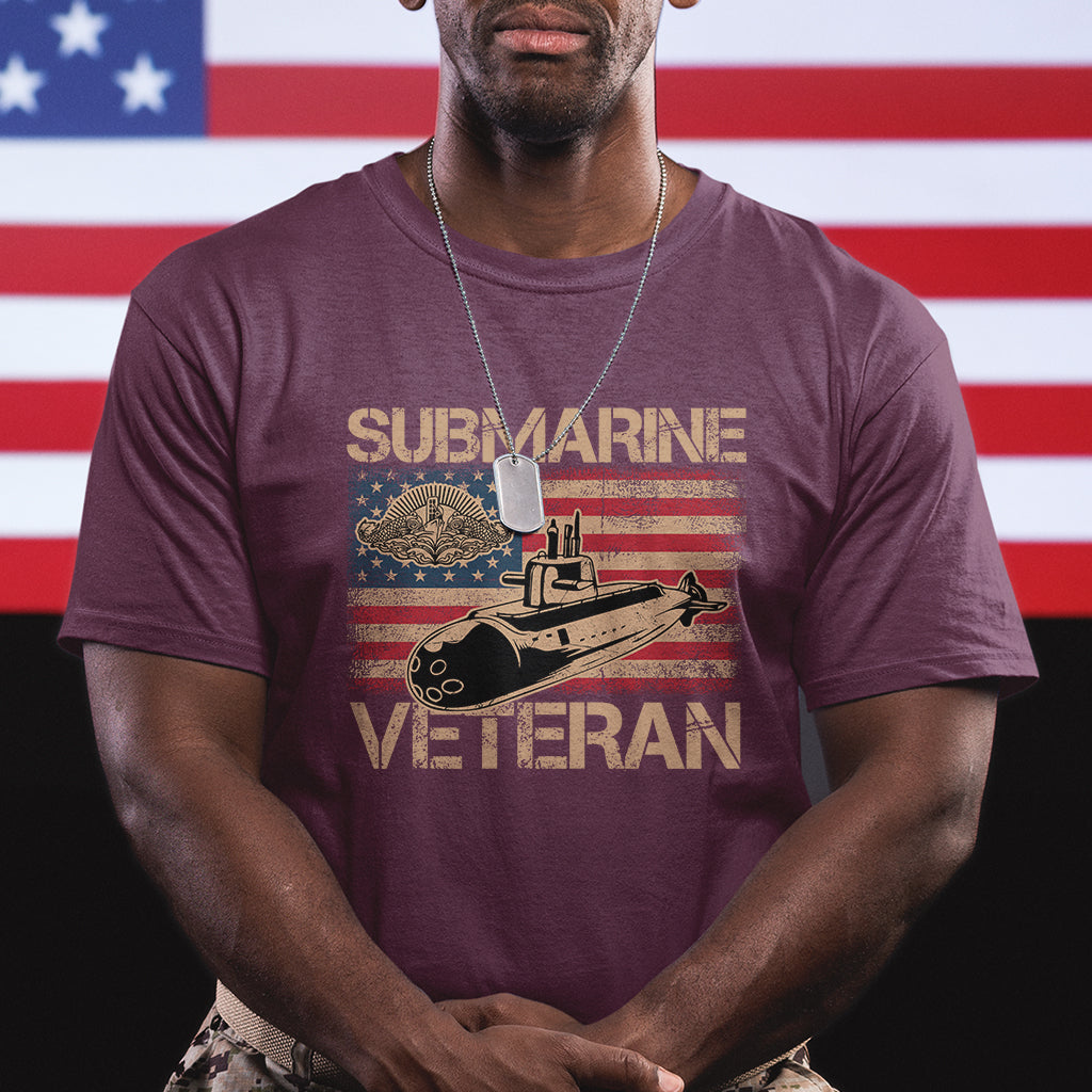 Navy Veteran T Shirt American Flag Submarine - Wonder Print Shop