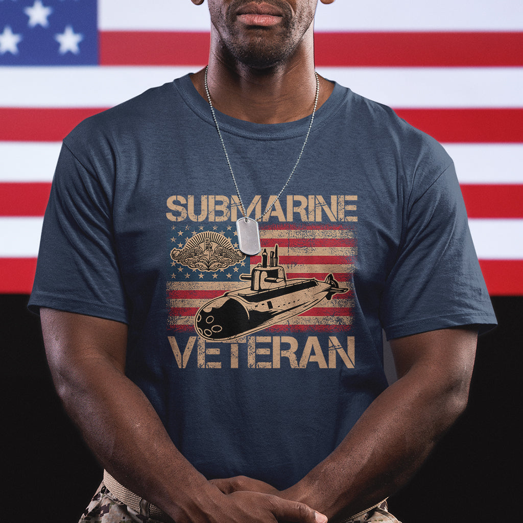 Navy Veteran T Shirt American Flag Submarine - Wonder Print Shop