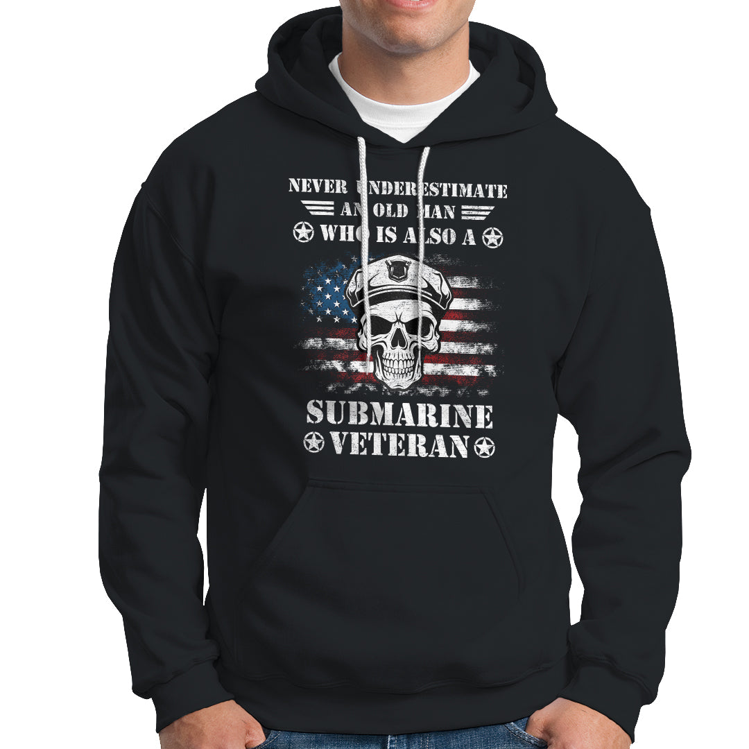 Navy Veteran Hoodie Submariner Skull American Flag - Wonder Print Shop