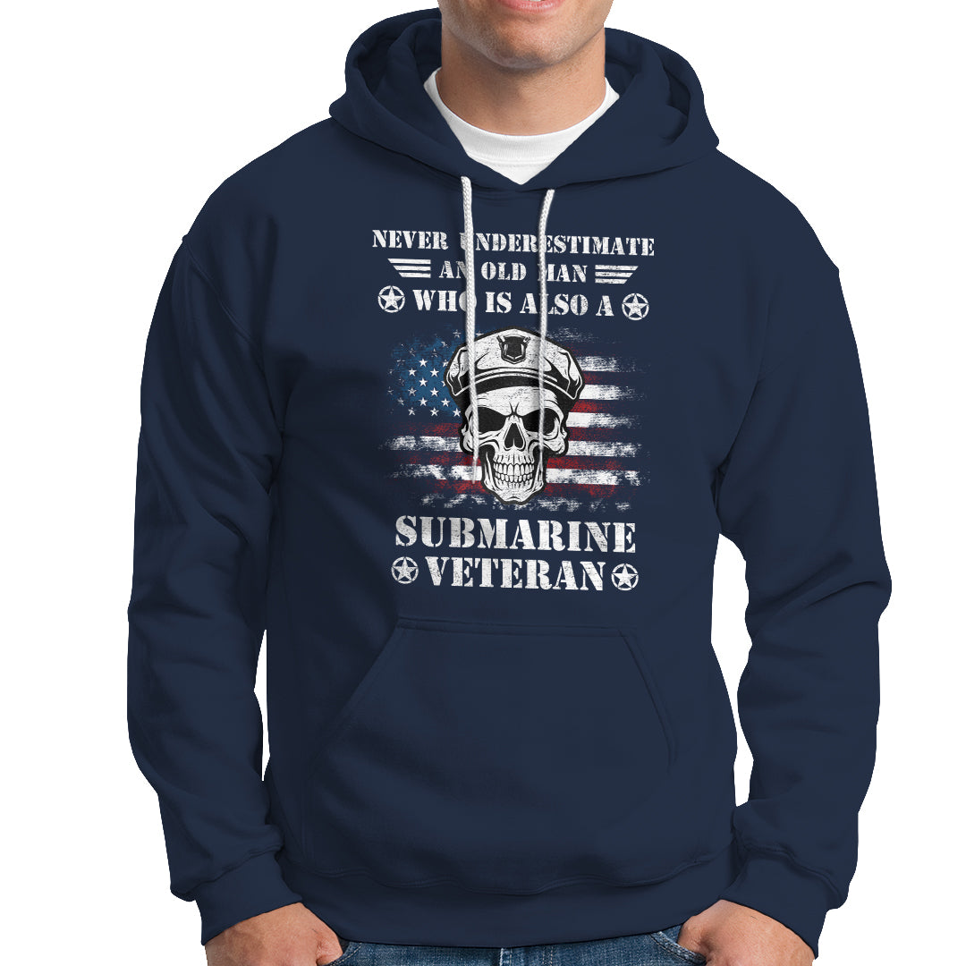 Navy Veteran Hoodie Submariner Skull American Flag - Wonder Print Shop