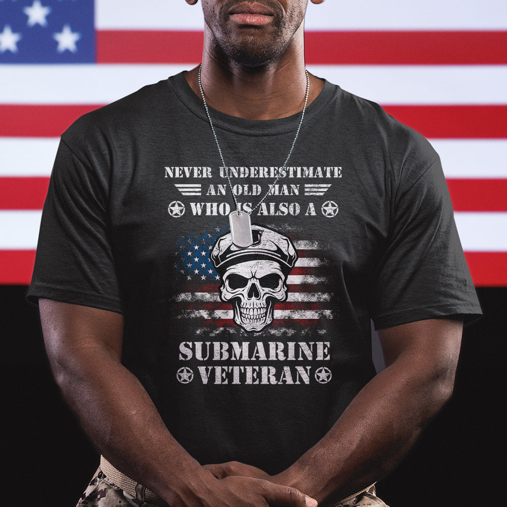 Navy Veteran T Shirt Submariner Skull American Flag - Wonder Print Shop