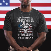 Navy Veteran T Shirt Submariner Skull American Flag - Wonder Print Shop