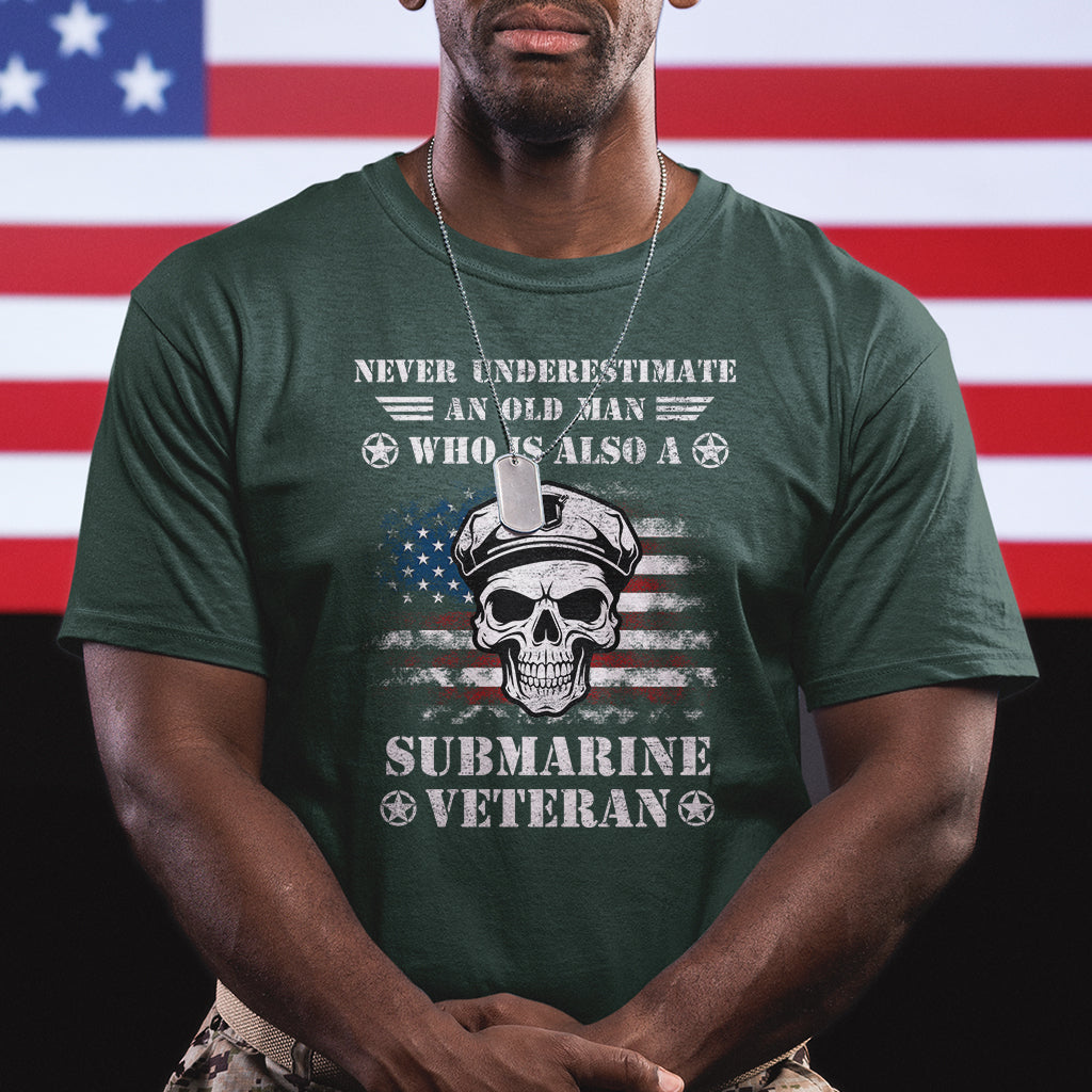 Navy Veteran T Shirt Submariner Skull American Flag - Wonder Print Shop
