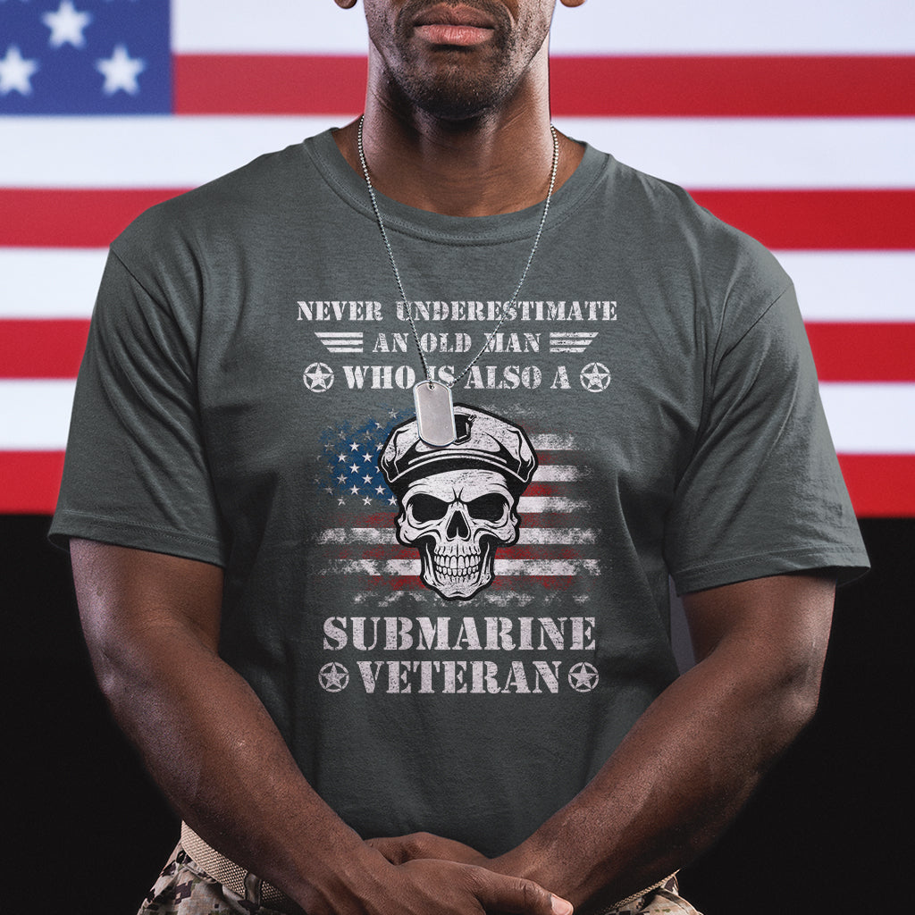 Navy Veteran T Shirt Submariner Skull American Flag - Wonder Print Shop