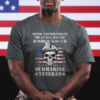 Navy Veteran T Shirt Submariner Skull American Flag - Wonder Print Shop