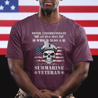 Navy Veteran T Shirt Submariner Skull American Flag - Wonder Print Shop