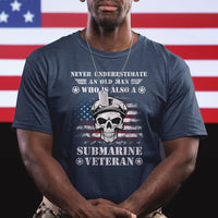 Navy Veteran T Shirt Submariner Skull American Flag - Wonder Print Shop