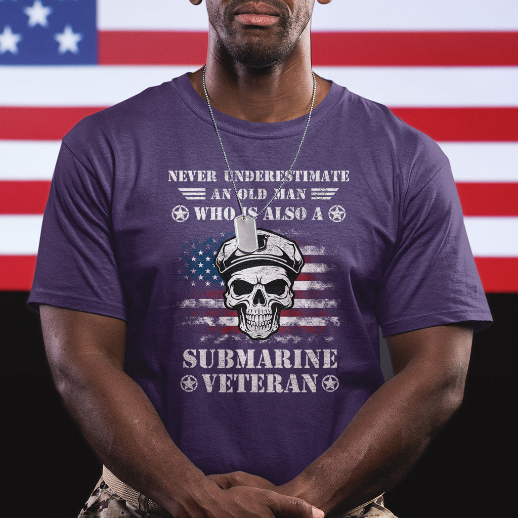 Navy Veteran T Shirt Submariner Skull American Flag - Wonder Print Shop