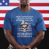 Navy Veteran T Shirt Submariner Skull American Flag - Wonder Print Shop