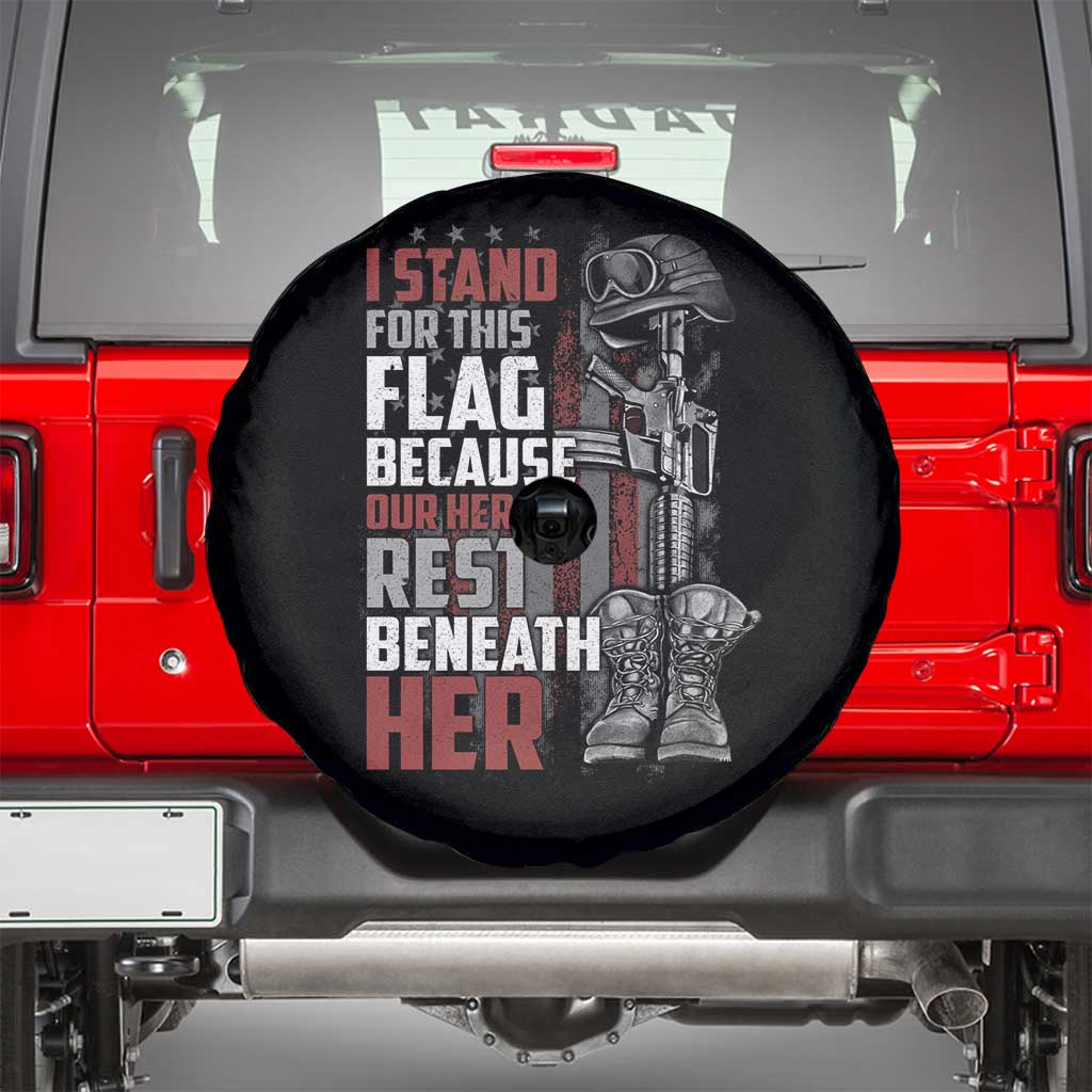 American Patriotic Spare Tire Cover I Stand For This Flag Because Our Heroes Rest Beneath Her