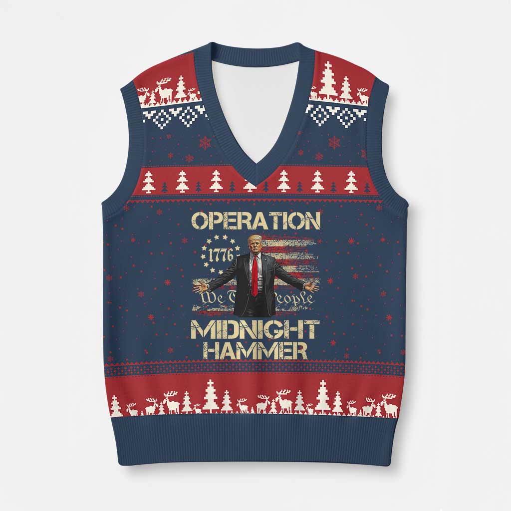 Operation Midnight Hammer V-Neck Knit Sweater Vest We The People 1776 American Flag - Wonder Print Shop