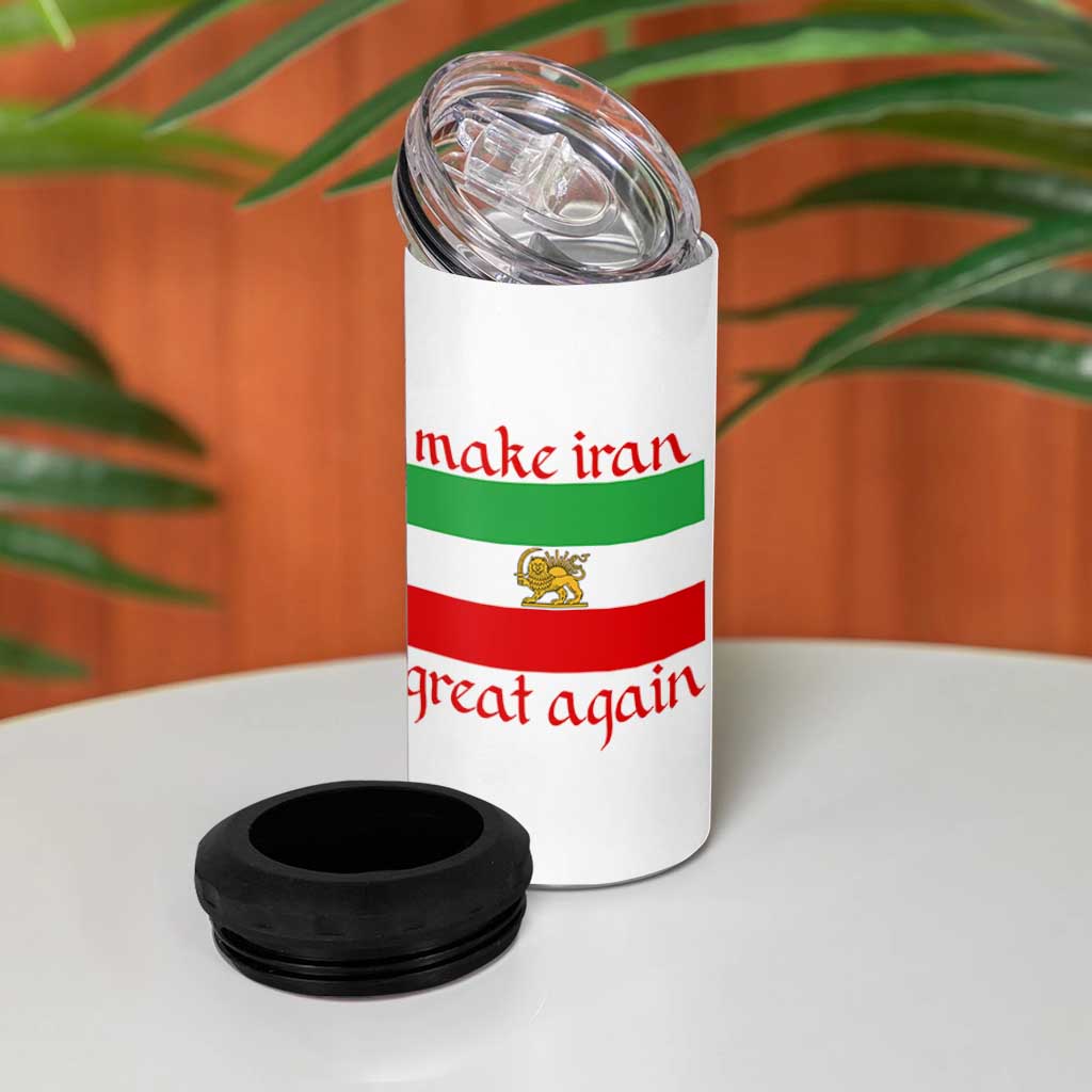 Make Iran Great Again 4 in 1 Can Cooler Tumbler Vintage Lion and Sun Flag Patriotic Iranian Pride