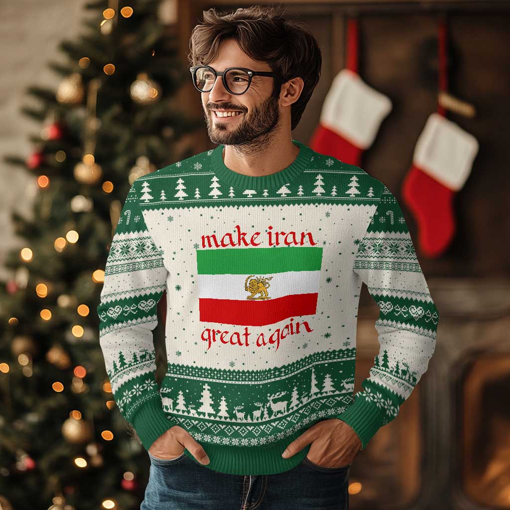 Make Iran Great Again Ugly Christmas Sweater Vintage Lion and Sun Flag Patriotic Iranian Pride