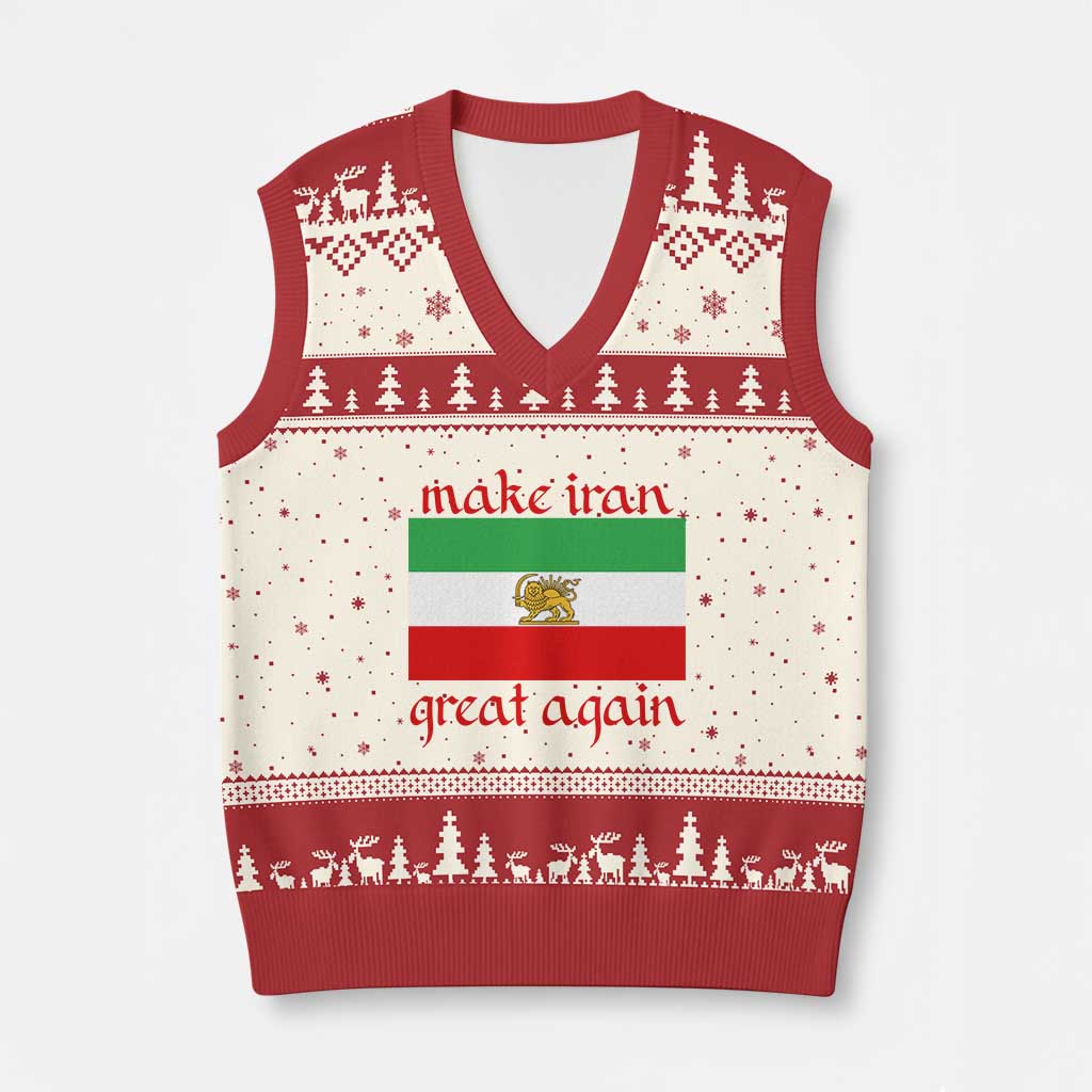 Make Iran Great Again V-Neck Knit Sweater Vest Vintage Lion and Sun Flag Patriotic Iranian Pride