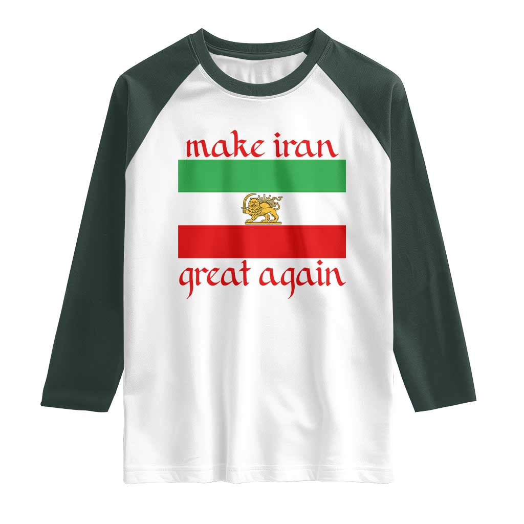 Make Iran Great Again Raglan Shirt Vintage Lion and Sun Flag Patriotic Iranian Pride