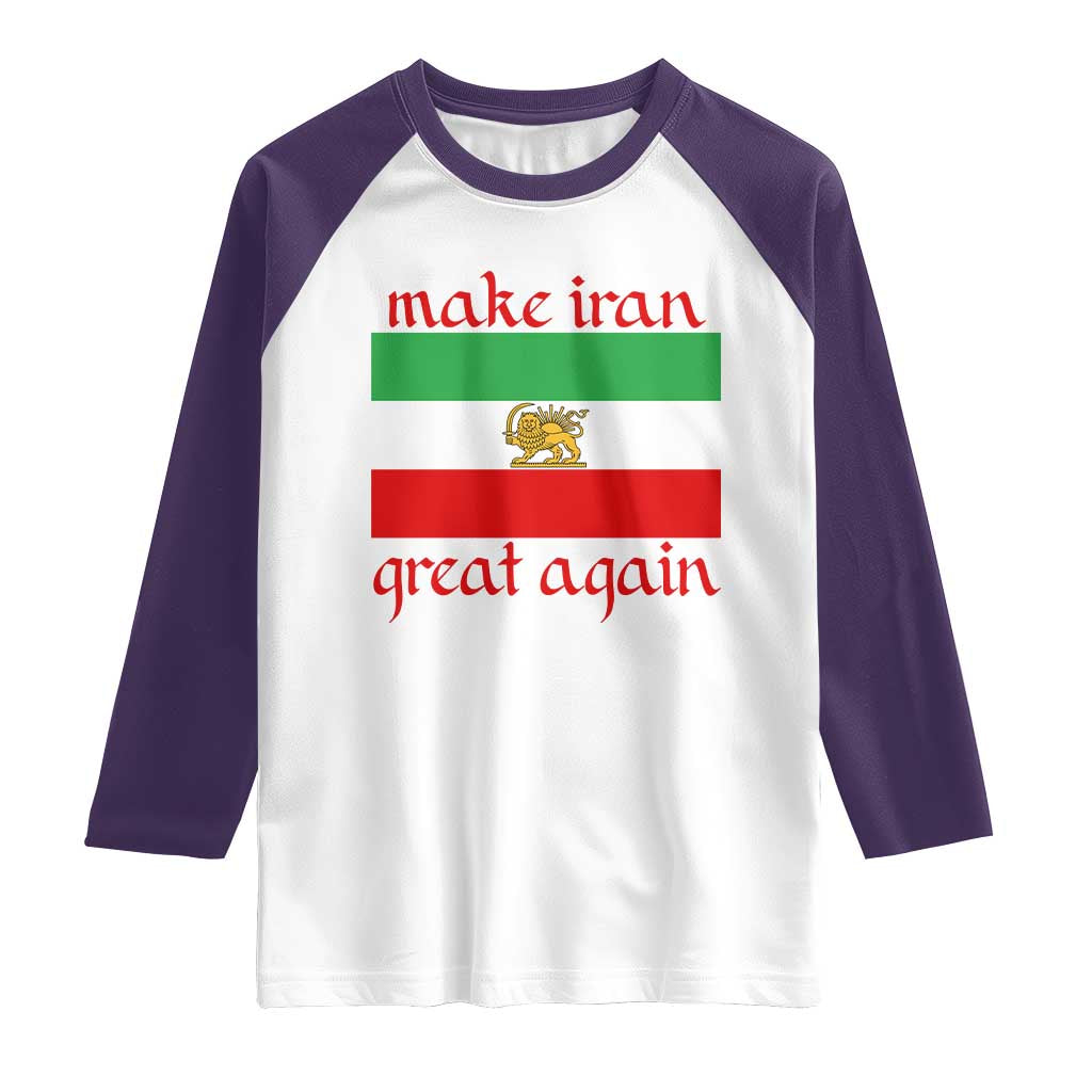 Make Iran Great Again Raglan Shirt Vintage Lion and Sun Flag Patriotic Iranian Pride