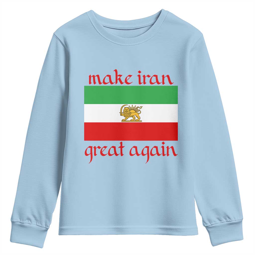 Make Iran Great Again Youth Sweatshirt Vintage Lion and Sun Flag Patriotic Iranian Pride