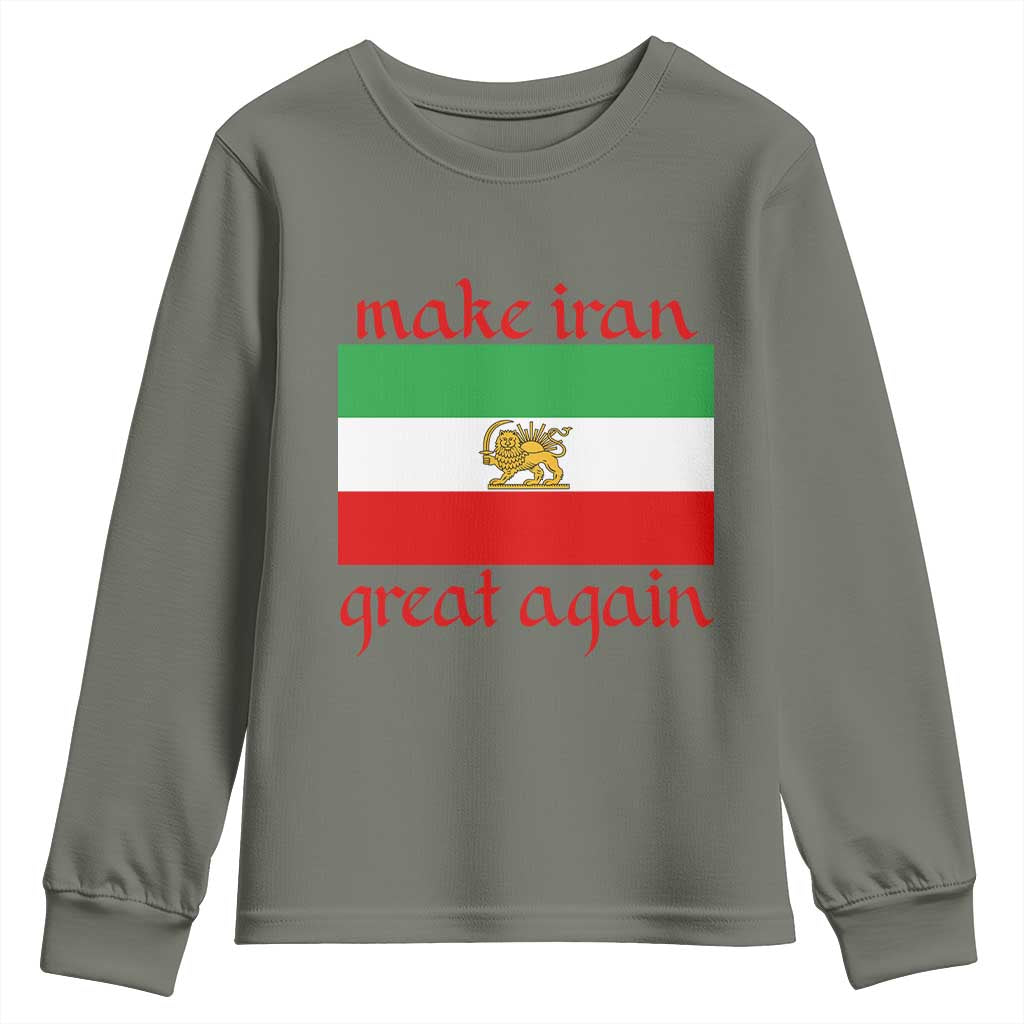 Make Iran Great Again Youth Sweatshirt Vintage Lion and Sun Flag Patriotic Iranian Pride