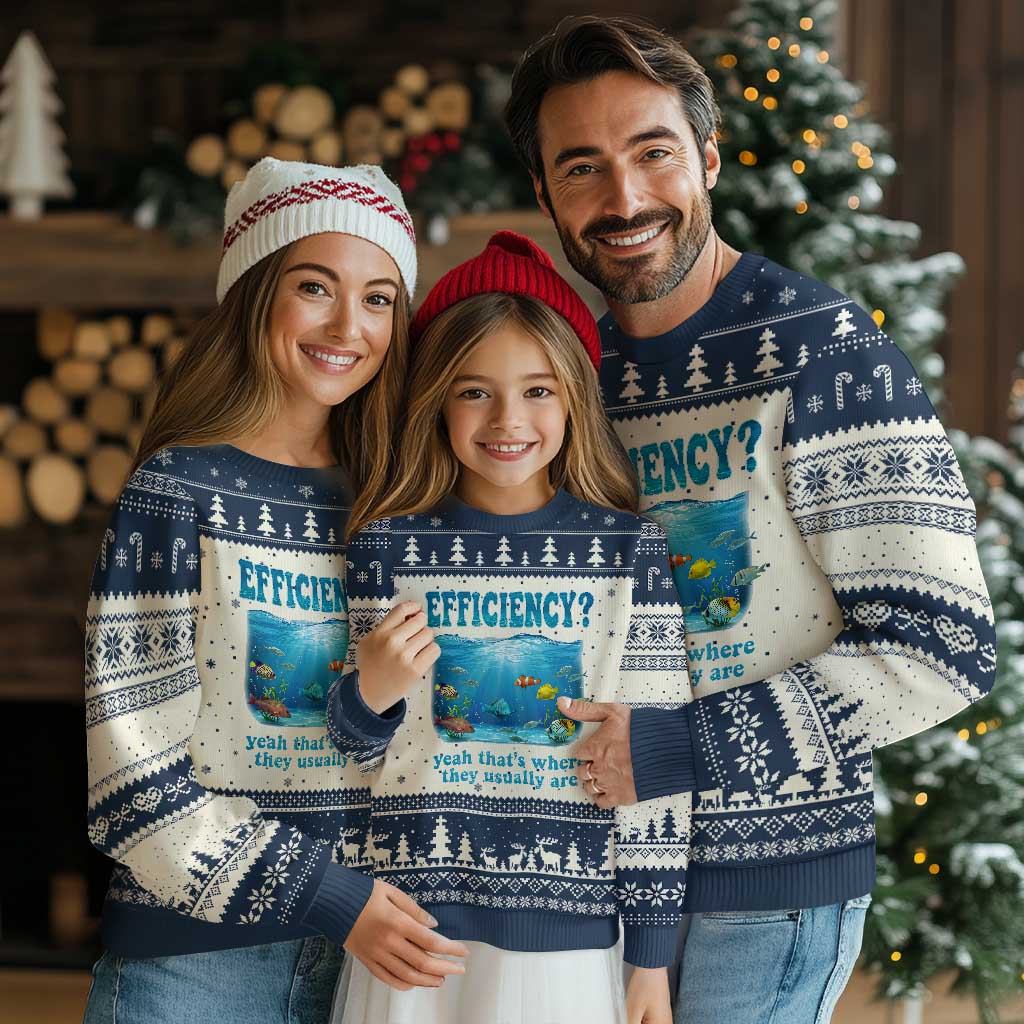 Efficiency Is Fish In Sea Funny Fish Pun Dad Joke Ugly Christmas Sweater Yeah Thats Where They Usually Are Marine Life Ocean Humor