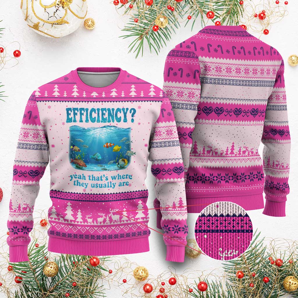 Efficiency Is Fish In Sea Funny Fish Pun Dad Joke Ugly Christmas Sweater Yeah Thats Where They Usually Are Marine Life Ocean Humor