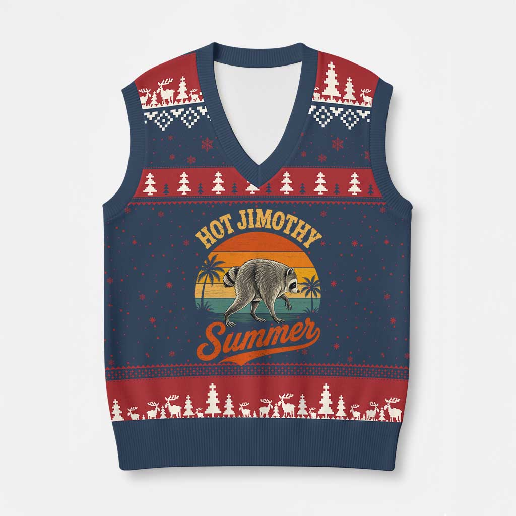 Hot Jimothy Summer Retro Sunset Beach Graphic V-Neck Knit Sweater Vest Funny Viral Seattle Raccoon Meme