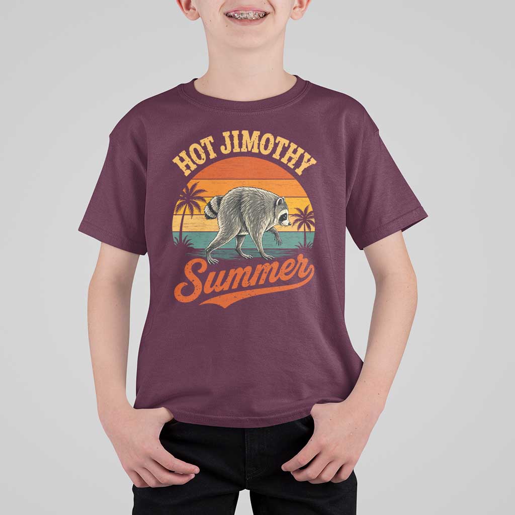 Hot Jimothy Summer Retro Sunset Beach Graphic T Shirt For Kid Funny Viral Seattle Raccoon Meme
