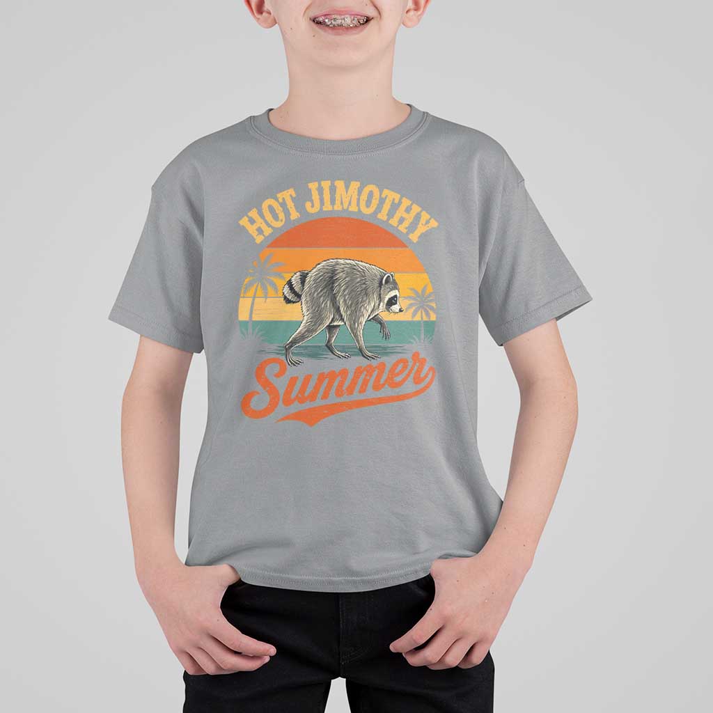 Hot Jimothy Summer Retro Sunset Beach Graphic T Shirt For Kid Funny Viral Seattle Raccoon Meme