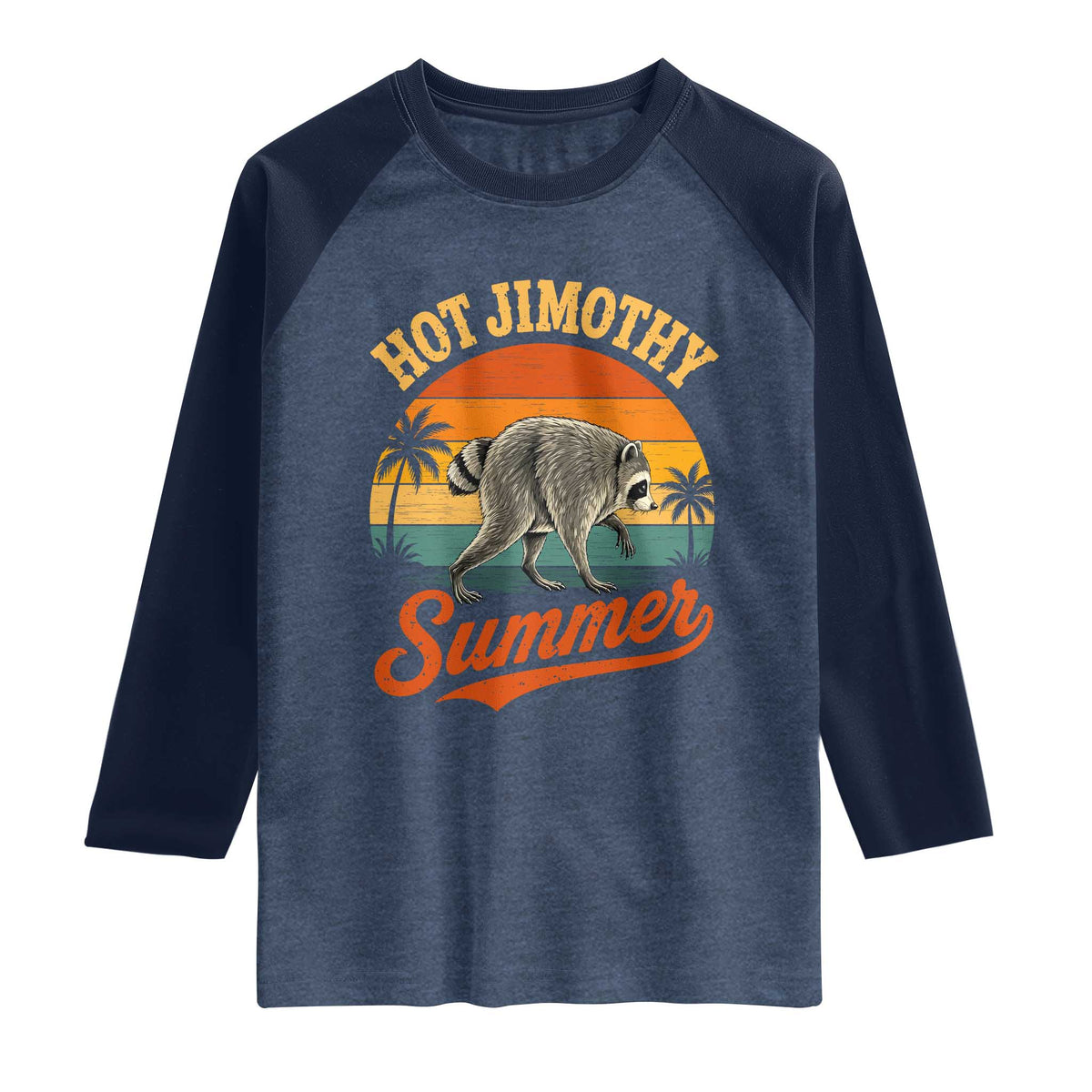 Hot Jimothy Summer Retro Sunset Beach Graphic Raglan Shirt Funny Viral Seattle Raccoon Meme