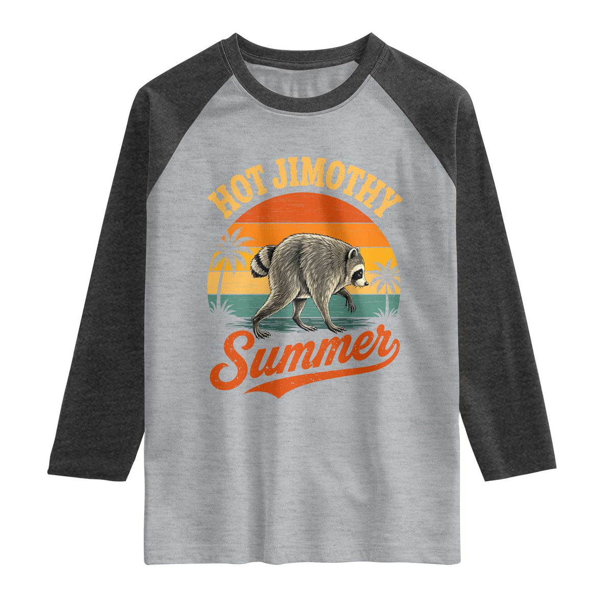 Hot Jimothy Summer Retro Sunset Beach Graphic Raglan Shirt Funny Viral Seattle Raccoon Meme