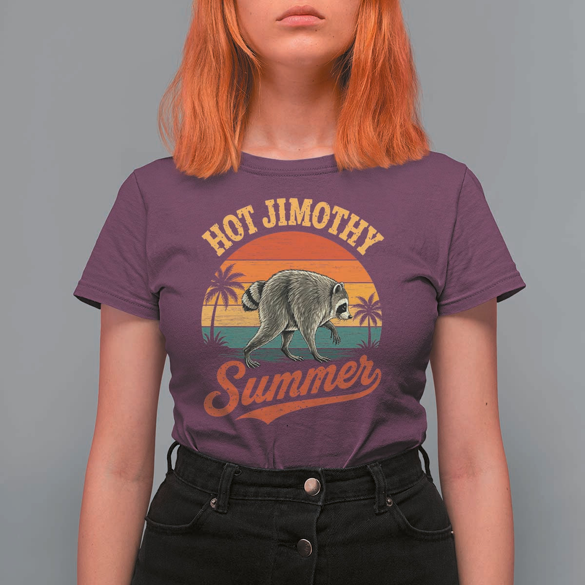 Hot Jimothy Summer Retro Sunset Beach Graphic T Shirt For Women Funny Viral Seattle Raccoon Meme