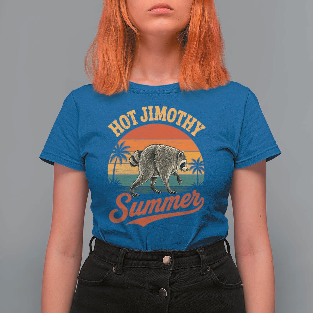 Hot Jimothy Summer Retro Sunset Beach Graphic T Shirt For Women Funny Viral Seattle Raccoon Meme