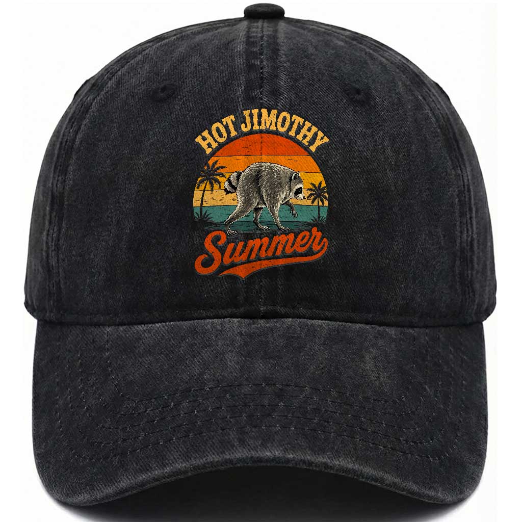 Hot Jimothy Summer Retro Sunset Beach Graphic Washed Cotton Baseball Cap Funny Viral Seattle Raccoon Meme