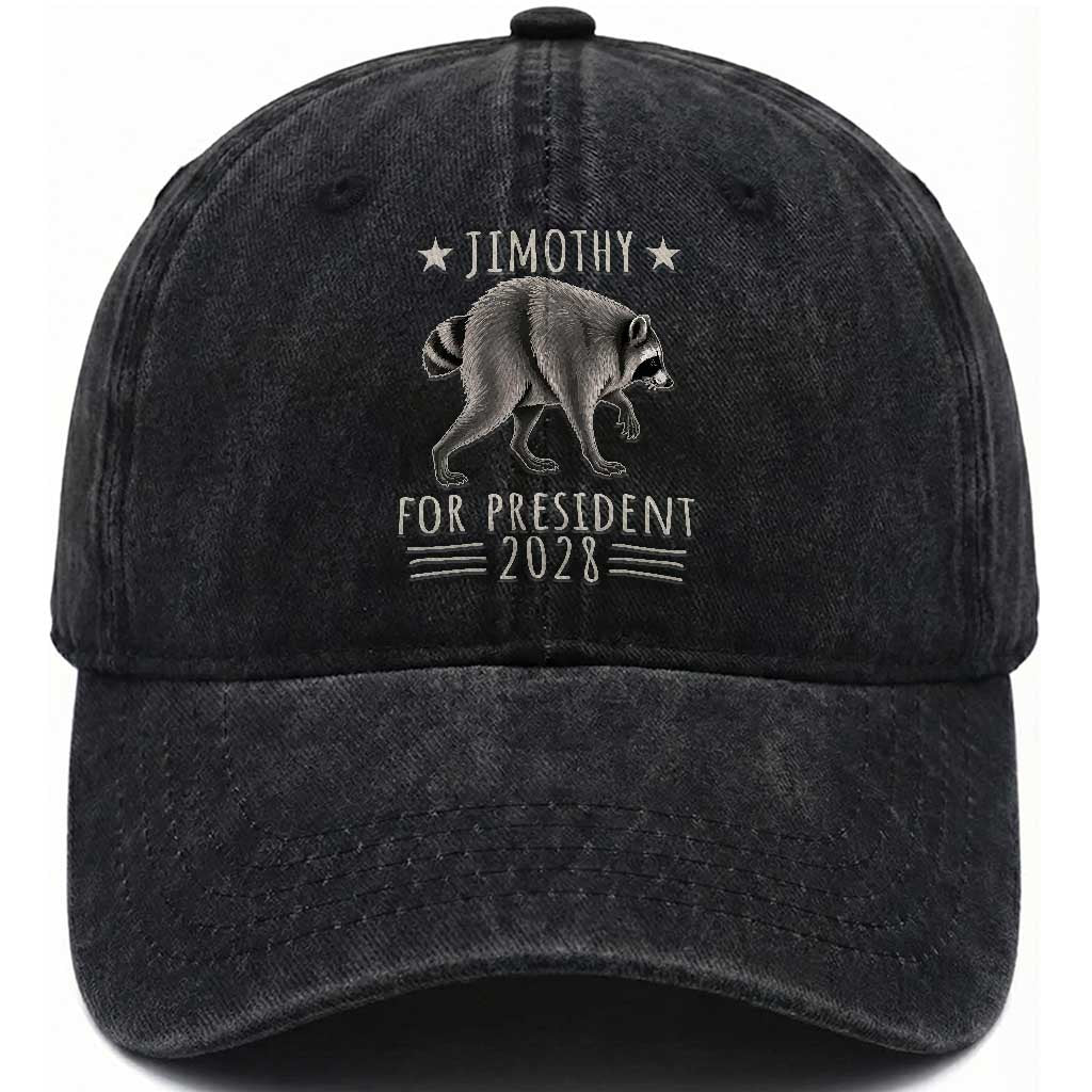 Jimothy For President 2028 Parody Washed Cotton Baseball Cap Funny Viral Seattle Raccoon Lover