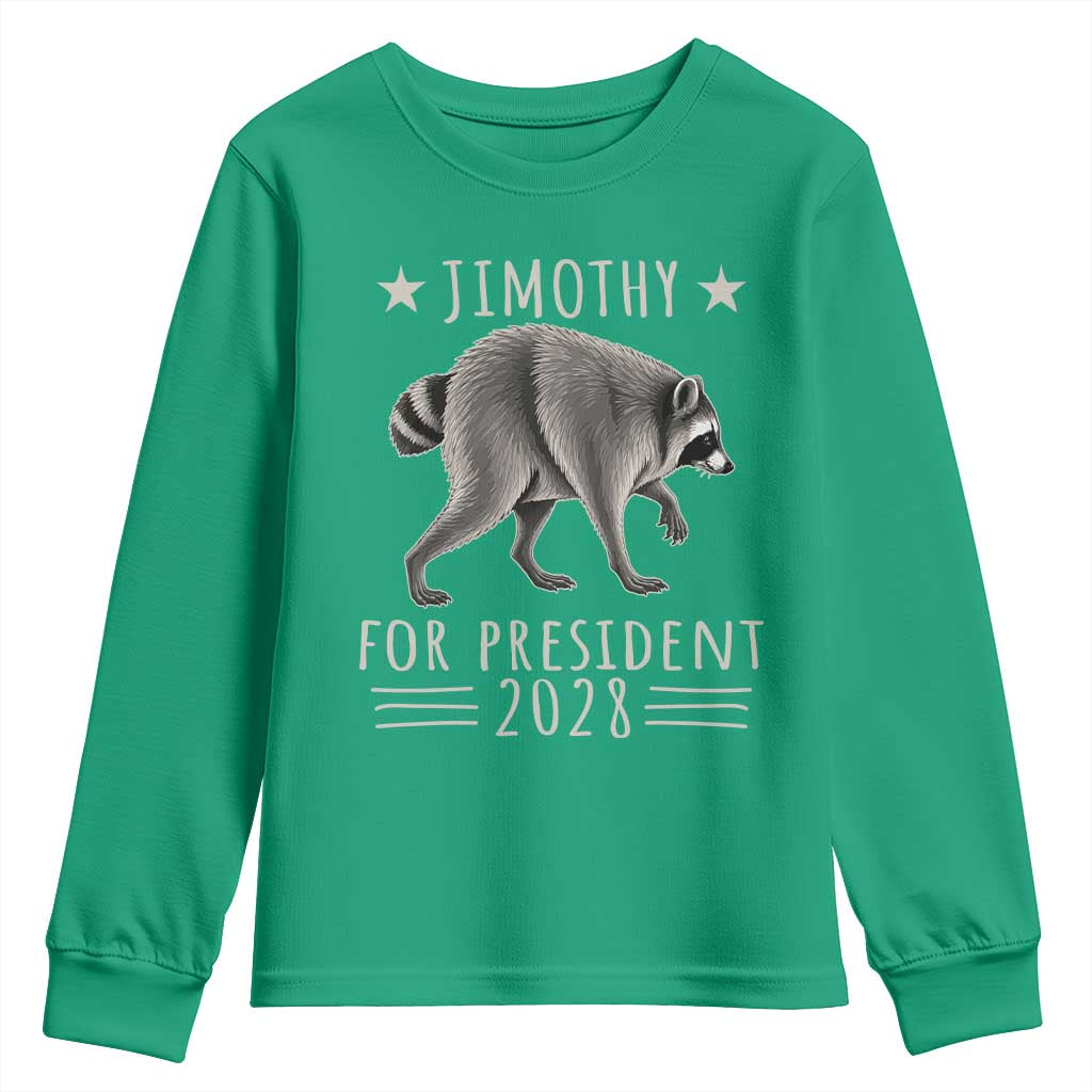 Jimothy For President 2028 Parody Youth Sweatshirt Funny Viral Seattle Raccoon Lover