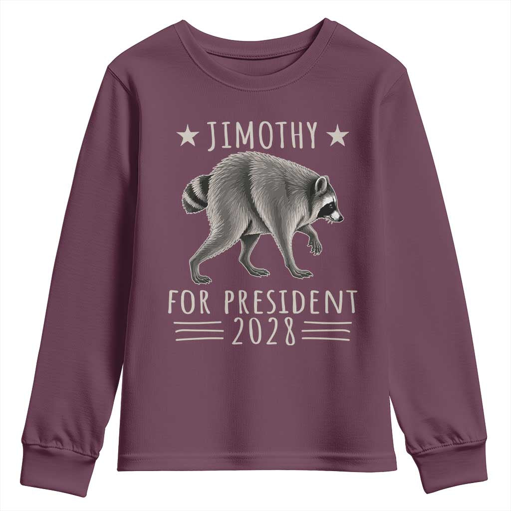 Jimothy For President 2028 Parody Youth Sweatshirt Funny Viral Seattle Raccoon Lover