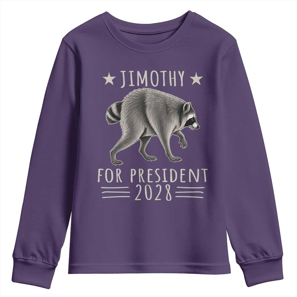 Jimothy For President 2028 Parody Youth Sweatshirt Funny Viral Seattle Raccoon Lover