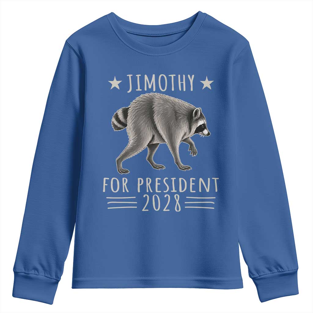 Jimothy For President 2028 Parody Youth Sweatshirt Funny Viral Seattle Raccoon Lover