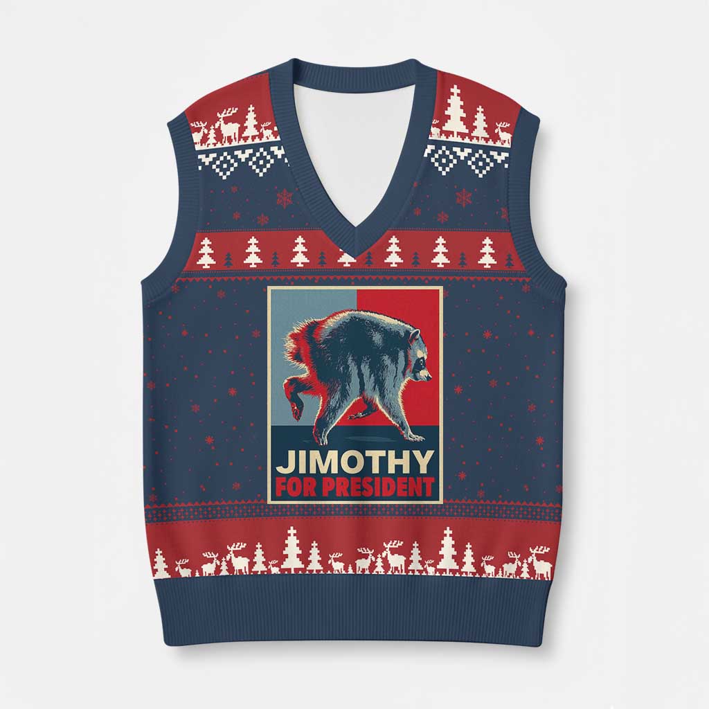 Jimothy For President Parody V-Neck Knit Sweater Vest Hope Style Viral Seattle Raccoon Graphic