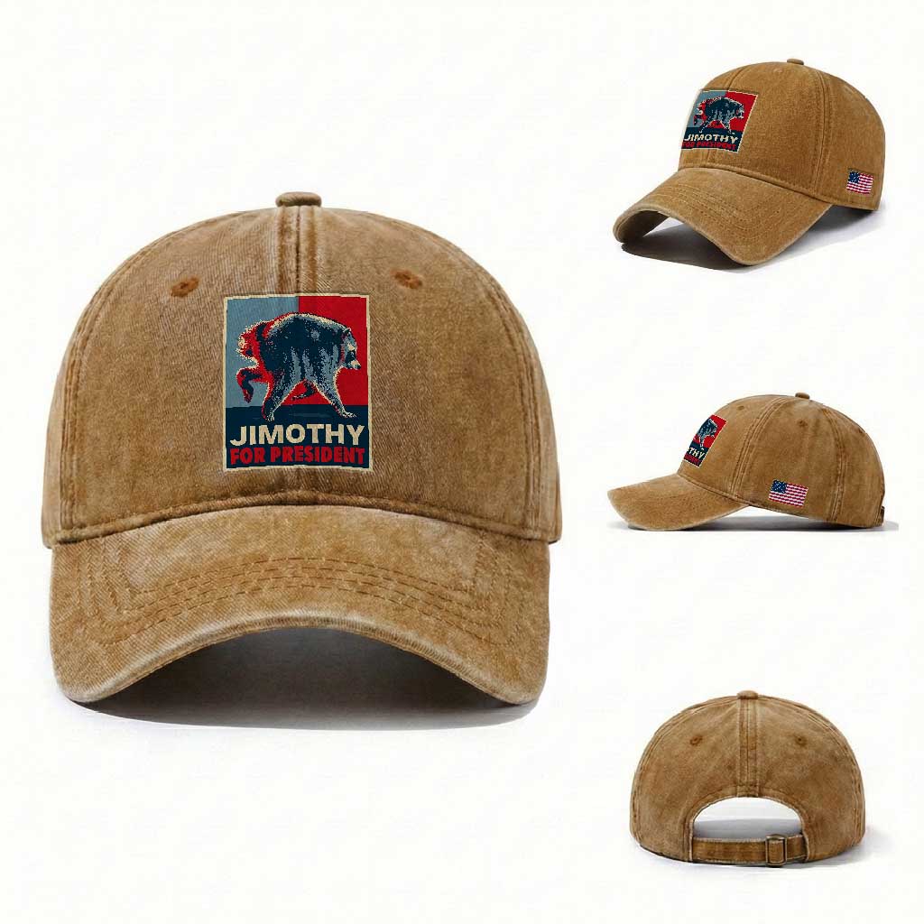 Jimothy For President Parody Washed Cotton Baseball Cap Hope Style Viral Seattle Raccoon Graphic