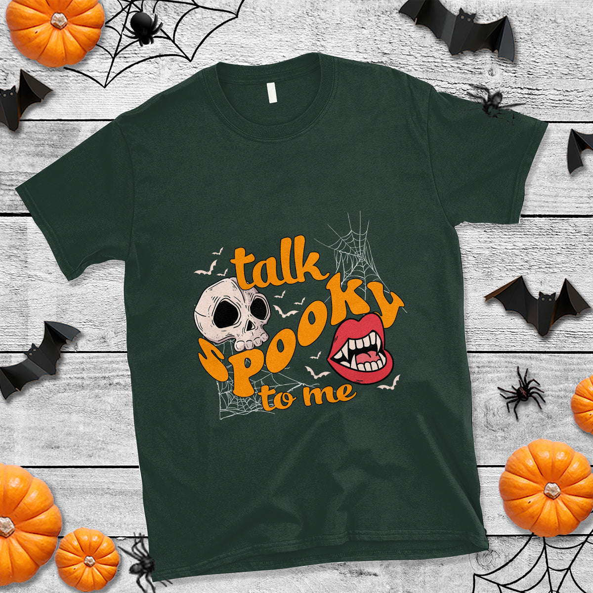 Spooky Halloween T Shirt Talk Spooky To Me Skull Vampire Mouth - Wonder Print Shop
