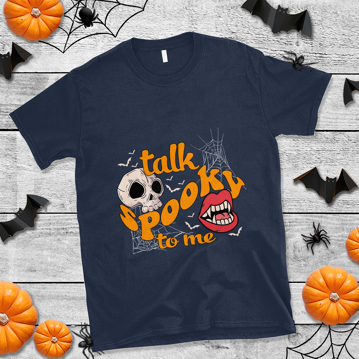 Spooky Halloween T Shirt Talk Spooky To Me Skull Vampire Mouth - Wonder Print Shop