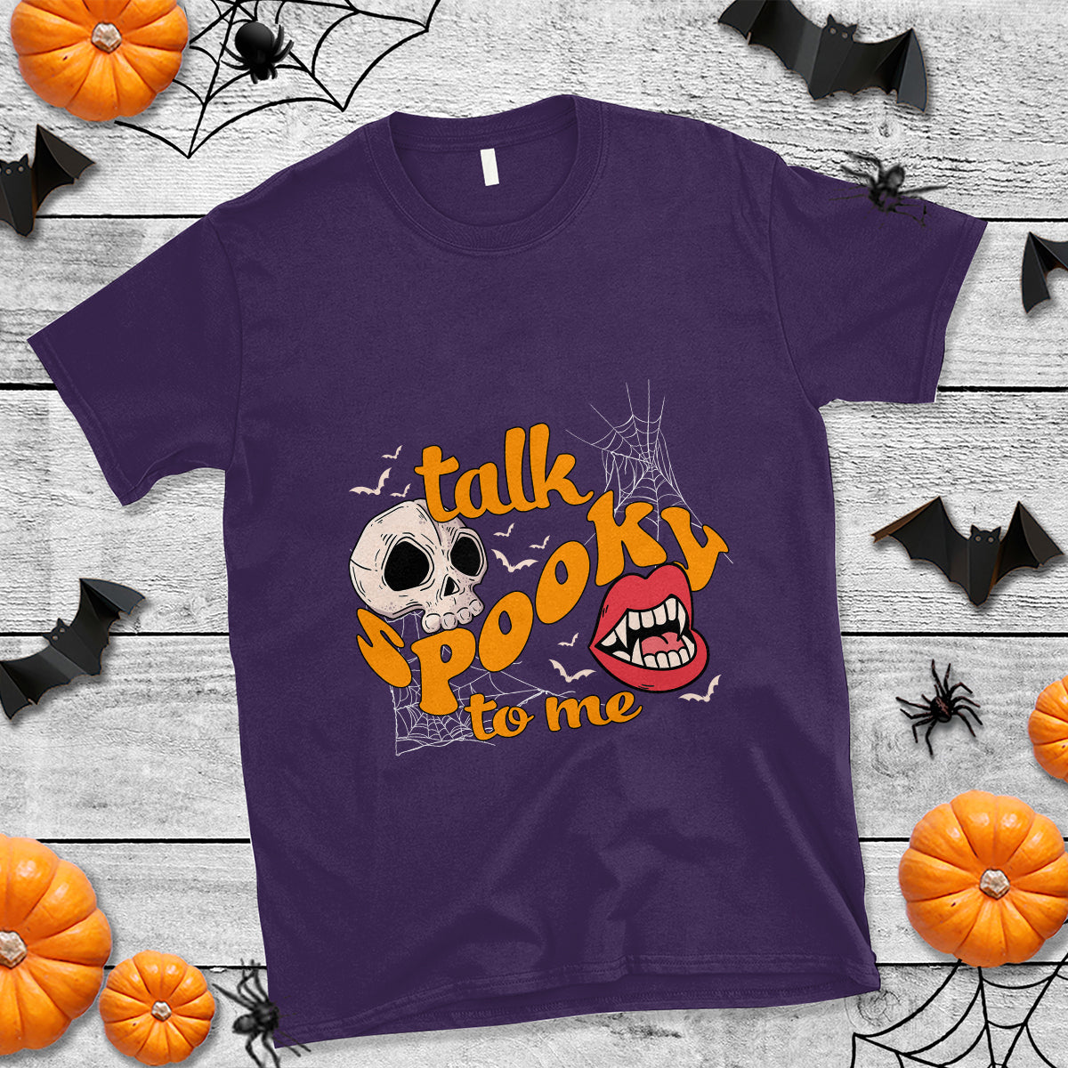 Spooky Halloween T Shirt Talk Spooky To Me Skull Vampire Mouth - Wonder Print Shop