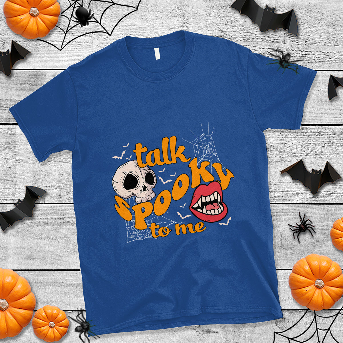 Spooky Halloween T Shirt Talk Spooky To Me Skull Vampire Mouth - Wonder Print Shop