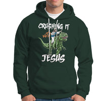 Crushing It With Jesus Hoodie Funny Riding Dinosaur - Wonder Print Shop