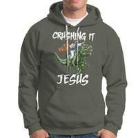 Crushing It With Jesus Hoodie Funny Riding Dinosaur - Wonder Print Shop