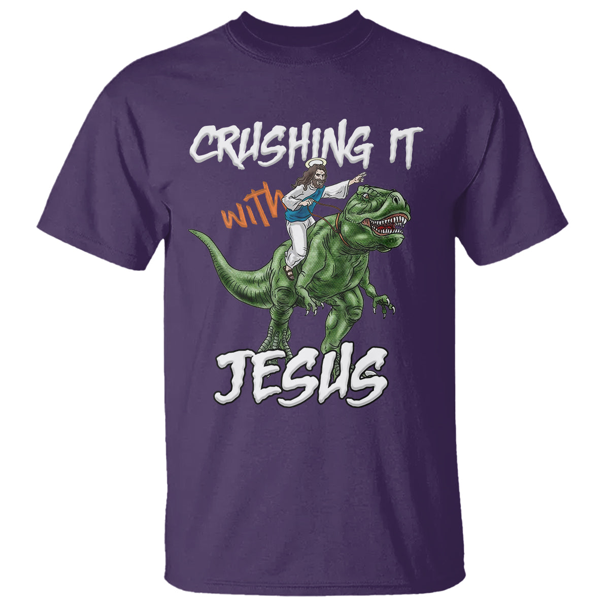 Crushing It With Jesus T Shirt Funny Riding Dinosaur - Wonder Print Shop