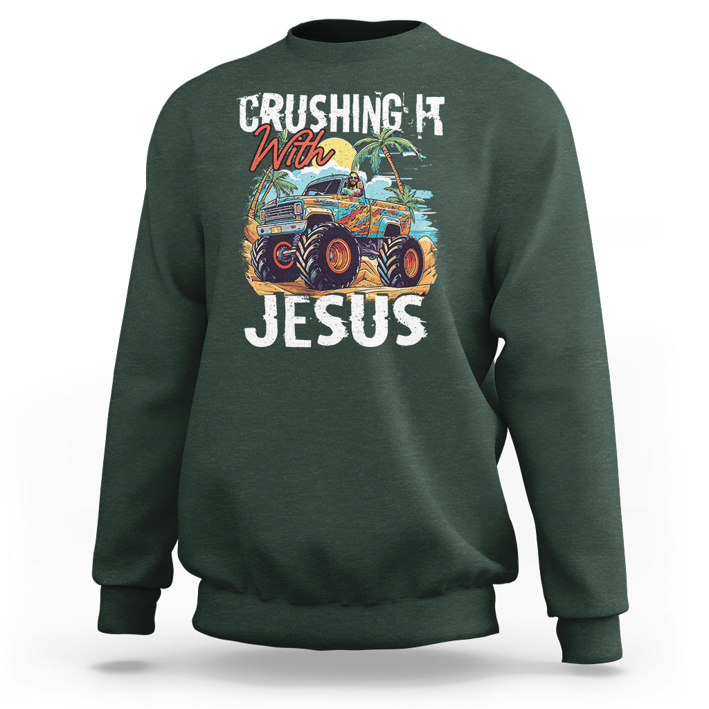 Funny Jesus Sweatshirt Crushing It With Jesus - Wonder Print Shop