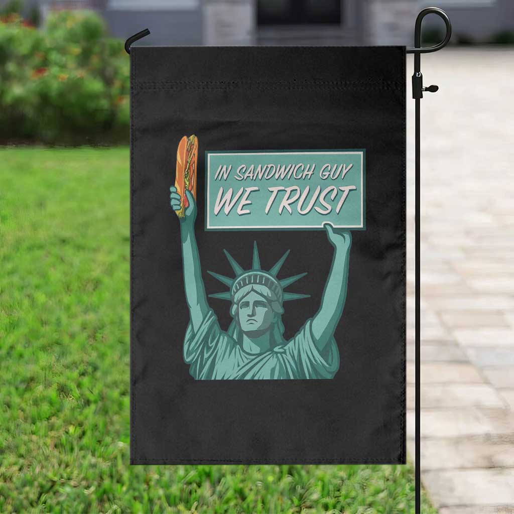 In Sandwich Guy We Trust Garden Flag Funny Liberty with Baguette Parody Graphic Political Satire - Wonder Print Shop